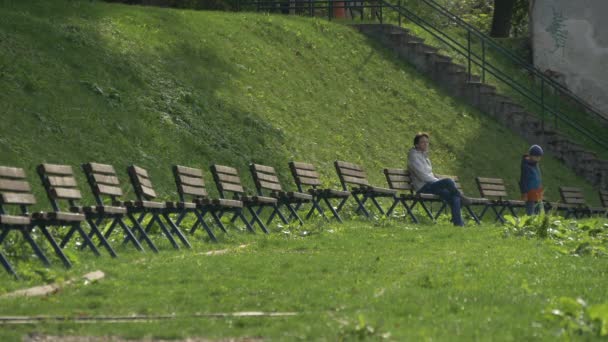 Banken Een Park — Stockvideo