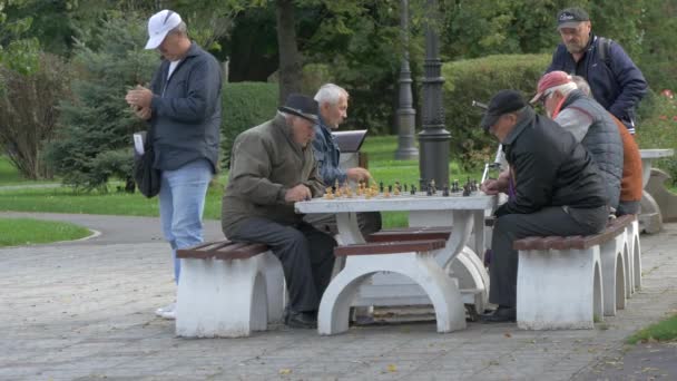 Parkta Satranç Oynayan Yaşlı Adamlar — Stok video