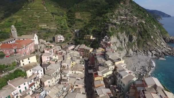 Letecký Pohled Vesnici Vernazza Cinque Terre — Stock video