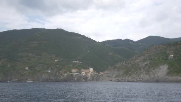 Riomaggiore Cliffs Seen Ligurian Sea — Stock Video