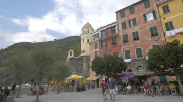 Gebouwen Kerktoren Vernazza — Stockvideo