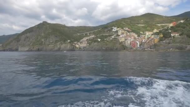Riomaggiore Village Seen Sea — Stock Video