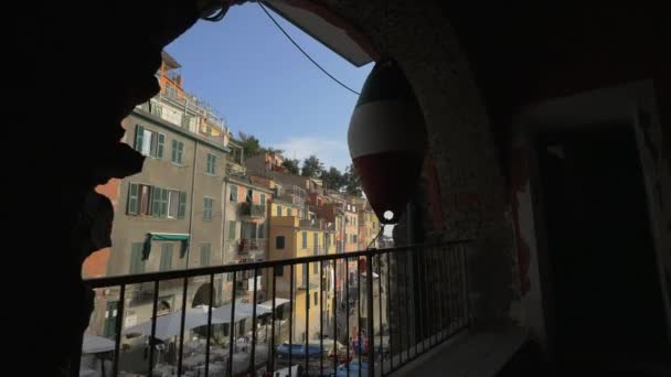 Colorful Buildings Seen Balcony — Stock Video