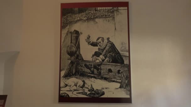 Ζωγραφική Μέσα Στο Δωμάτιο Βασανιστηρίων Στο Κάστρο Μπραν — Αρχείο Βίντεο