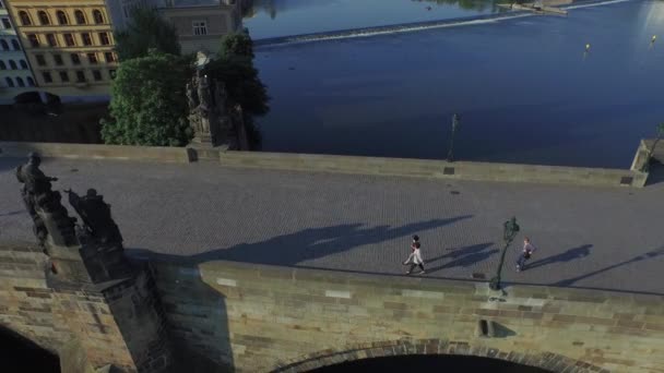 Αεροφωτογραφία Των Ανθρώπων Στη Γέφυρα Του Καρόλου — Αρχείο Βίντεο