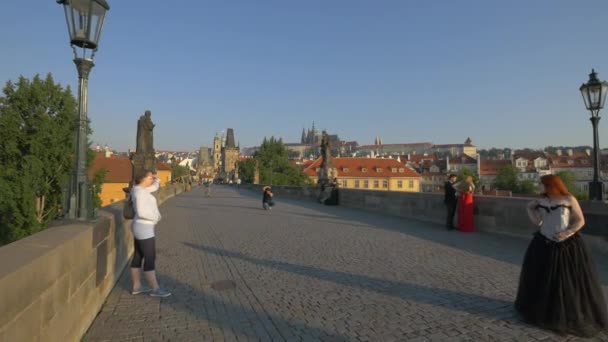 Mensen Charles Bridge — Stockvideo