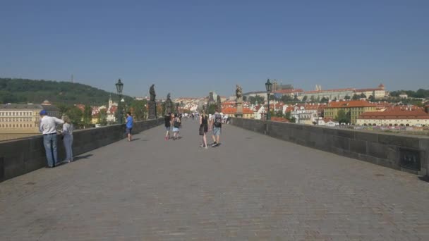 Turyści Spacerujący Moście Karola — Wideo stockowe