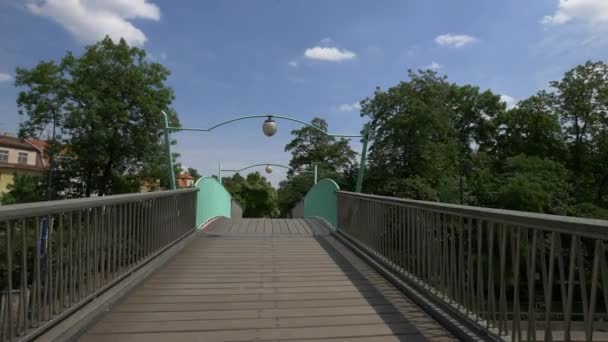 Brücke Mit Grünem Geländer — Stockvideo