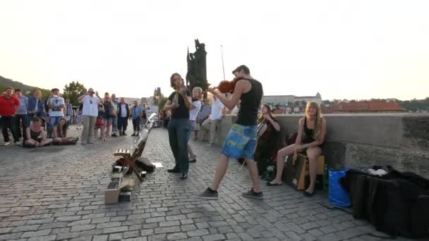 Muzikanten Charles Bridge — Stockvideo