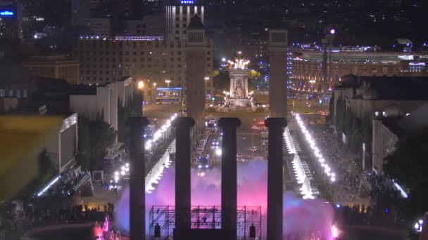 Nachtelijke Watershow Magische Fontein Barcelona — Stockvideo