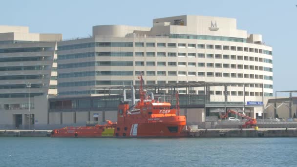 Egsp Schip Afgemeerd Haven Van Barcelona — Stockvideo