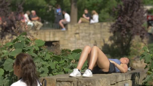 Menina Descansando Parque — Vídeo de Stock