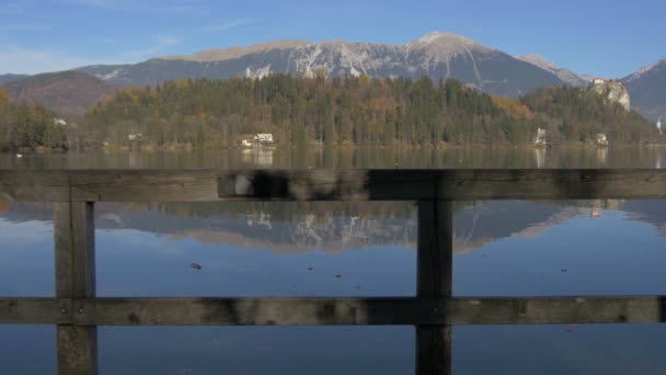 木造ドックから見える山と森 — ストック動画
