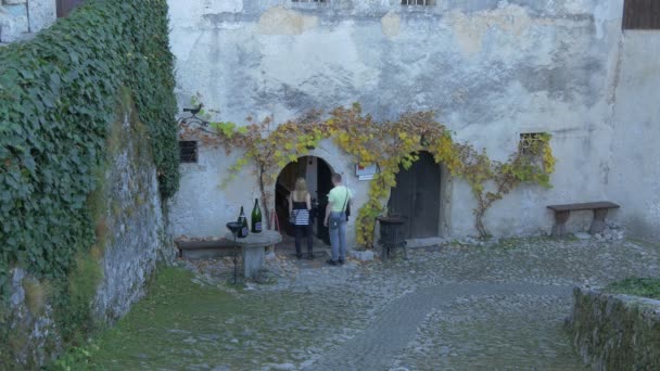 Een Koppel Bezoek Bij Bled Castle — Stockvideo