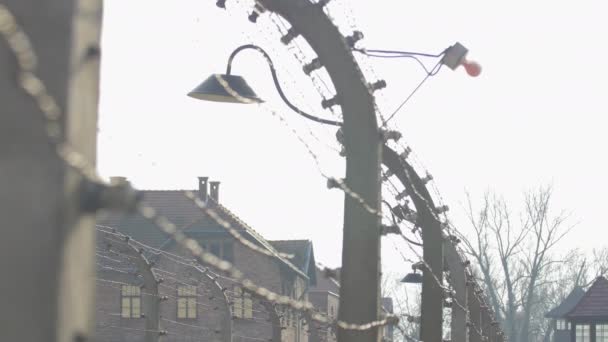 Inclinação Para Baixo Auschwitz Cerca Elétrica — Vídeo de Stock