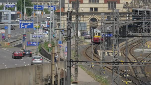 Calle Wilsonova Estación Principal Tren Praga — Vídeo de stock