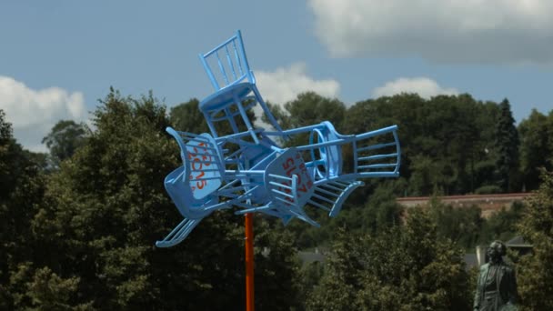 Blue Chairs Sculpture Czech Republic — Stock Video