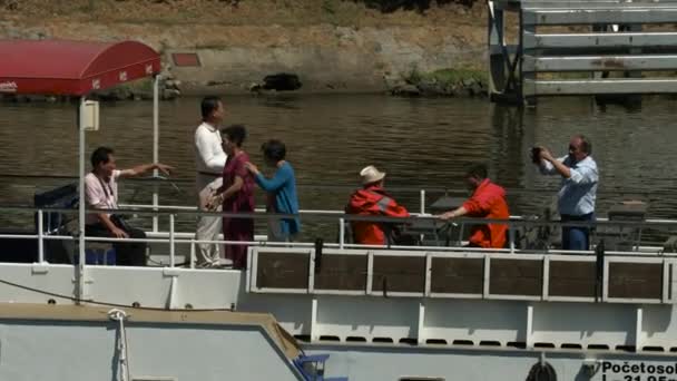 Tourists Taking Pictures Riverboat — Stock Video