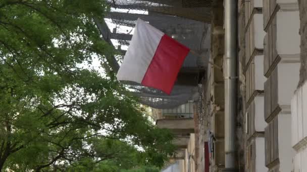 Σημαία Της Πολωνίας Κτίριο — Αρχείο Βίντεο