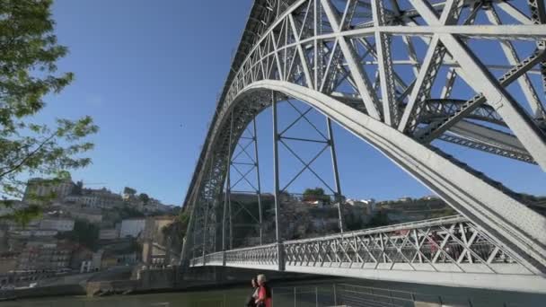 Uma Ponte Arqueada Com Uma Estrutura Metálica — Vídeo de Stock
