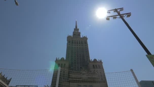 Sol Brilhando Acima Palácio Cultura Ciência — Vídeo de Stock