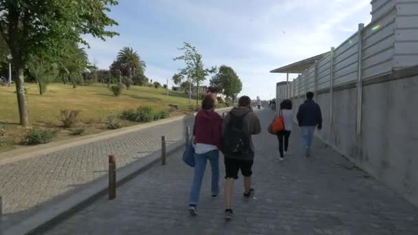 People Walking Pedestrian Area — Stock Video