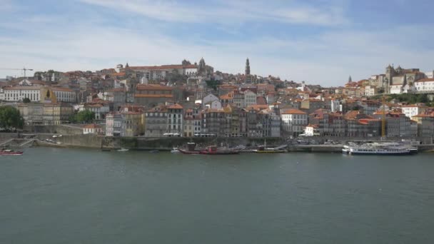 Buildings Boats Porto Riverbank — Stock Video