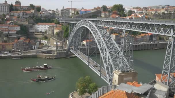 Boats Floating Double Decked Bridge — Stock Video