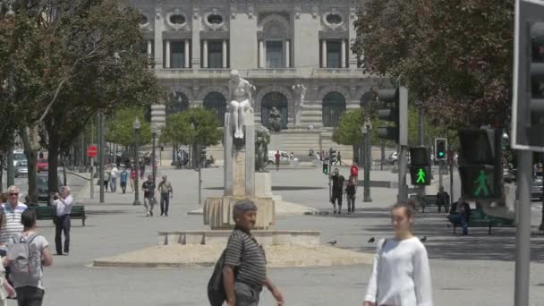 Ayuntamiento Una Estatua Mujer Oporto — Vídeos de Stock