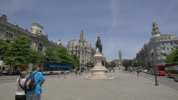 Άγαλμα Του Βασιλιά Dom Pedro Πόρτο — Αρχείο Βίντεο