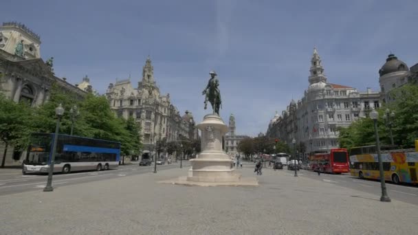 Άγαλμα Του Βασιλιά Dom Pedro Στο Πόρτο — Αρχείο Βίντεο