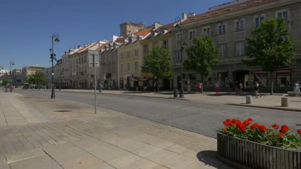 Krakowskie Przedmiescie Straat Een Zonnige Dag — Stockvideo