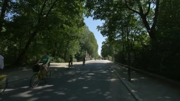 在Lazienki公园骑自行车和走在小巷上 — 图库视频影像