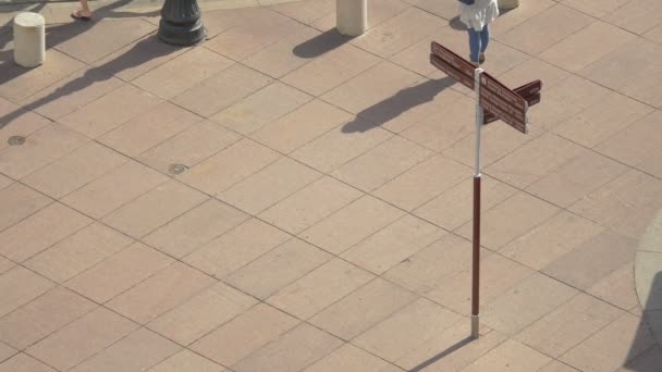 High Angle People Passing Street Sign — Stock Video