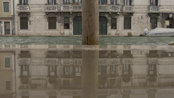 Antiguo Edificio Reflejado Charco Agua — Vídeos de Stock