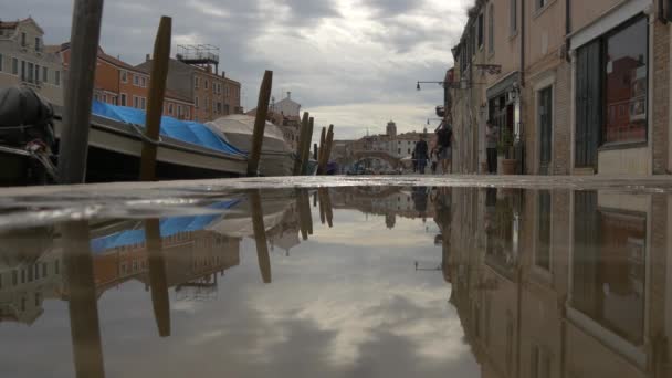 Charco Agua Junto Canal — Vídeo de stock