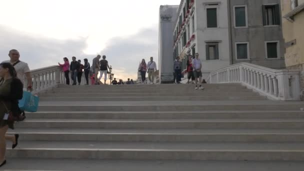 Mensen Die Een Brug Lopen — Stockvideo