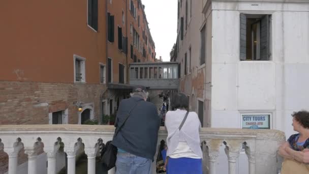 Tourists Watching Gondolas Canal — Stock Video