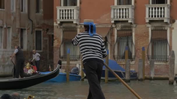 Gondolier Rowing Gondola — Stock Video