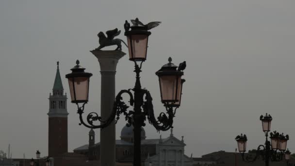 Ламповые Столбы Статуя Льва — стоковое видео