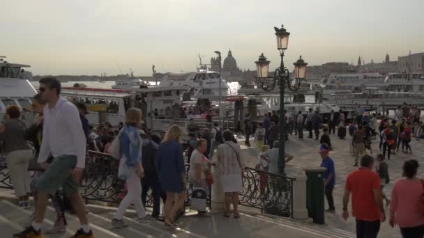 Άνθρωποι Περπατούν Και Περιμένουν Στο Λιμάνι — Αρχείο Βίντεο