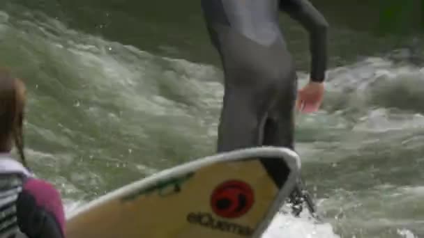 Close Young Man Surfing — Stock Video