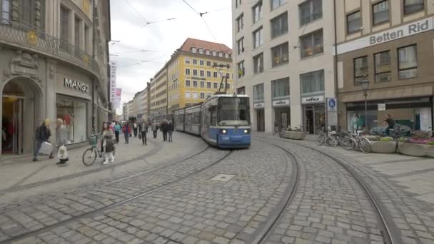 Tram Rolling Paved Street — Stock Video