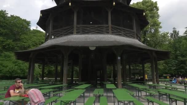 Benches Tables Next Chinese Pagoda — стокове відео