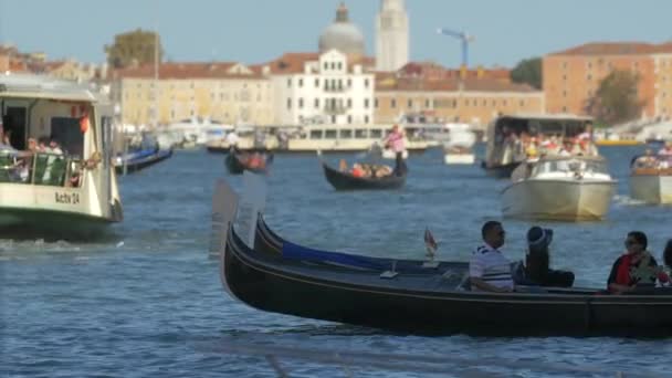 Gondolas Och Båtar Venetianska Lagunen — Stockvideo