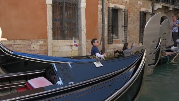 Gondoliers Paddling Svarta Gondoler — Stockvideo