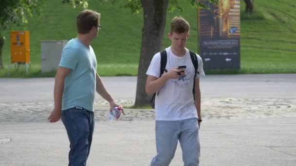 Αγόρια Περπατούν Ένα Σοκάκι — Αρχείο Βίντεο