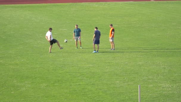 Homem Jogando Futebol Campo Verde — Vídeo de Stock