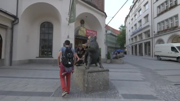 Фотография Статуей Сидящего Дикого Кабана — стоковое видео
