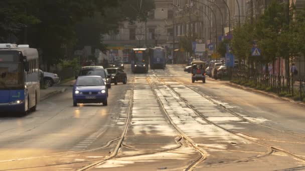Arabalı Tramvaylı Sokak Trafiği — Stok video